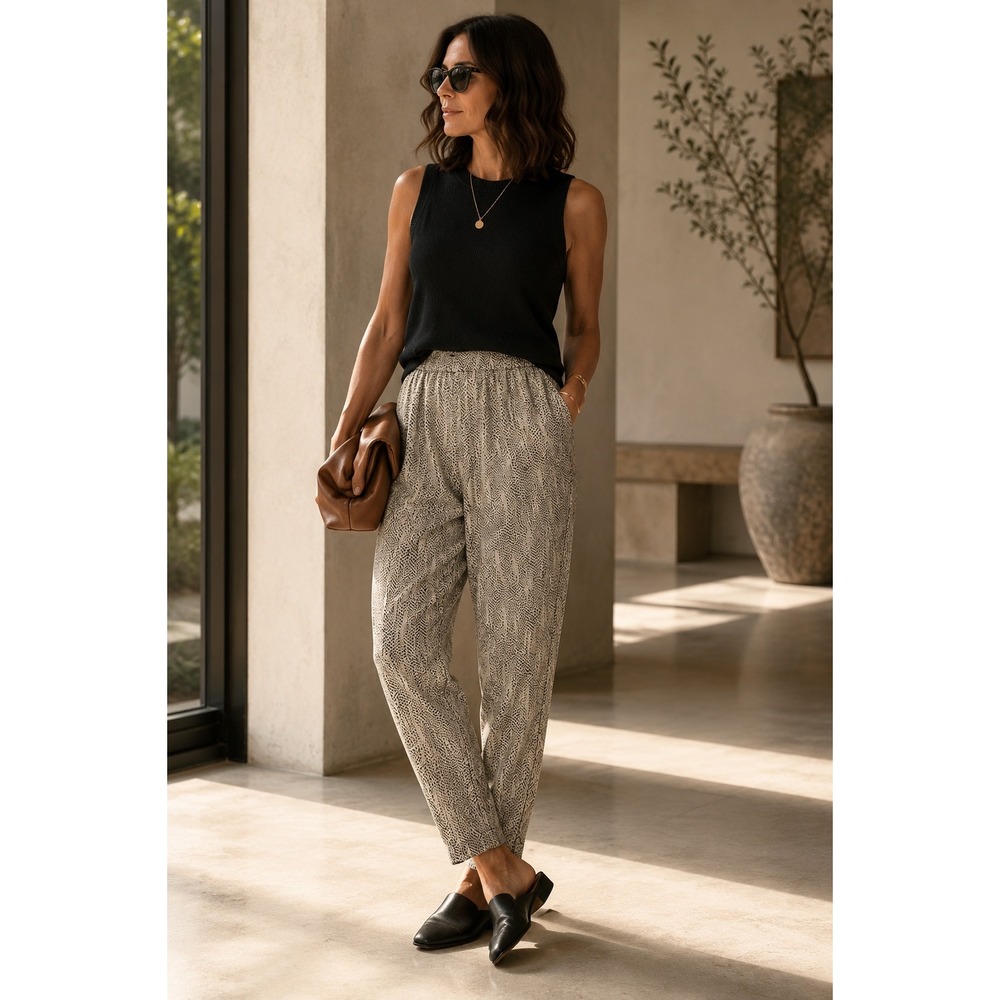 Eileen Fisher Chainette Print Silk Georgette Crepe Pants S/P